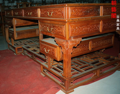 明清古典中式红木家具 缅甸黄花梨办公桌 官帽椅 书柜 展示柜套件